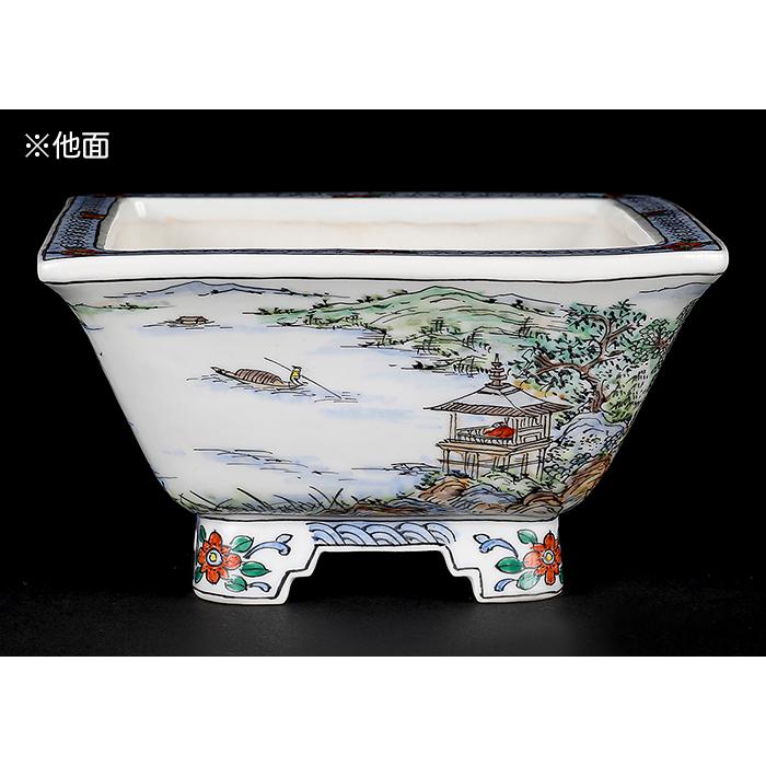 盆栽鉢 月之輪正泉五彩訪友図正方鉢 絵付鉢 色絵 京焼 清水焼 4号 12cm 小品盆栽に最適の画像
