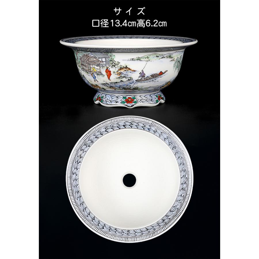 盆栽鉢 月之輪正泉五彩訪友図丸鉢 絵付鉢 色絵 京焼 清水焼 4号 13cm 小品盆栽に最適の画像
