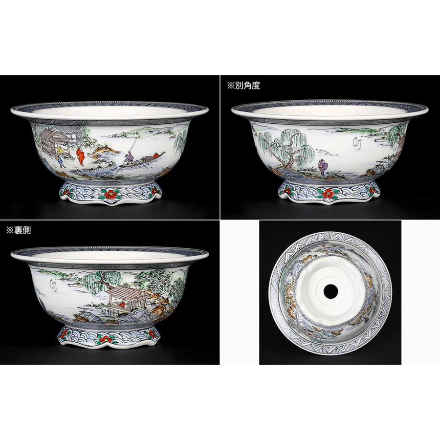 盆栽鉢 月之輪正泉五彩訪友図丸鉢 絵付鉢 色絵 京焼 清水焼 4号 13cm 小品盆栽に最適の画像