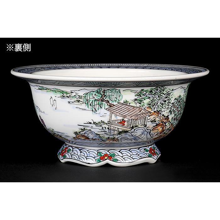 盆栽鉢 月之輪正泉五彩訪友図丸鉢 絵付鉢 色絵 京焼 清水焼 4号 13cm 小品盆栽に最適の画像