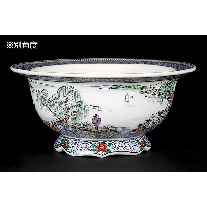 盆栽鉢 月之輪正泉五彩訪友図丸鉢 絵付鉢 色絵 京焼 清水焼 4号 13cm 小品盆栽に最適の画像