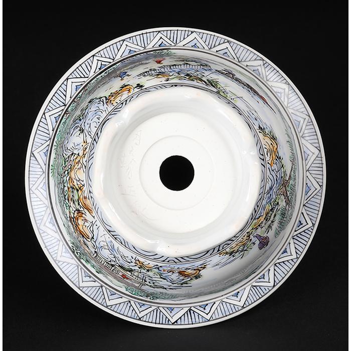 盆栽鉢 月之輪正泉五彩訪友図丸鉢 絵付鉢 色絵 京焼 清水焼 4号 13cm 小品盆栽に最適の画像