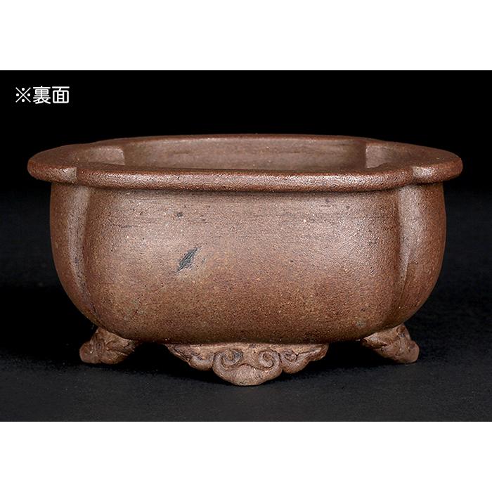 盆栽鉢　小品盆栽鉢 富舟 製 古味 盆栽鉢 舟山木瓜式鉢 泥鉢 4号 11cm 紫泥 落款あり 手づくり鉢 小品