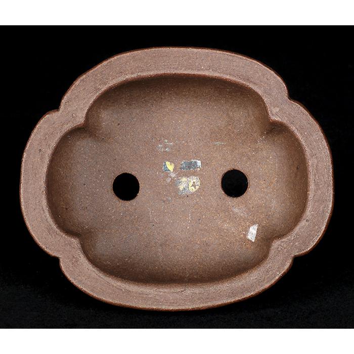 盆栽鉢 舟山木瓜式鉢 泥鉢 4号 11cm 紫泥 落款あり 手づくり鉢 小品