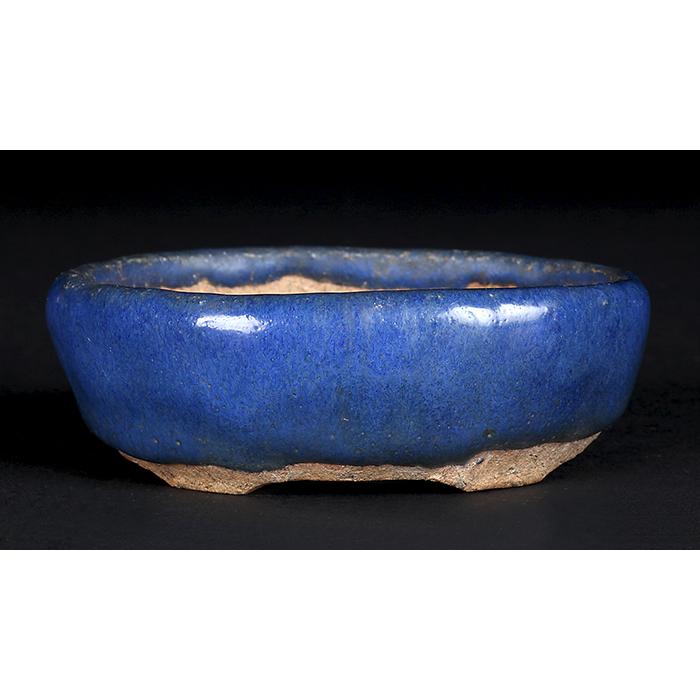 盆栽鉢 東福寺瑠璃楕円鉢 初代 トウフクジ 手捻り 3号 9cm 雑木盆栽