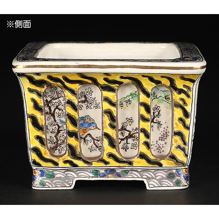 盆栽鉢 柳戸川浩山日本文化図透入長方鉢 絵付鉢 手造り 手描き 4号