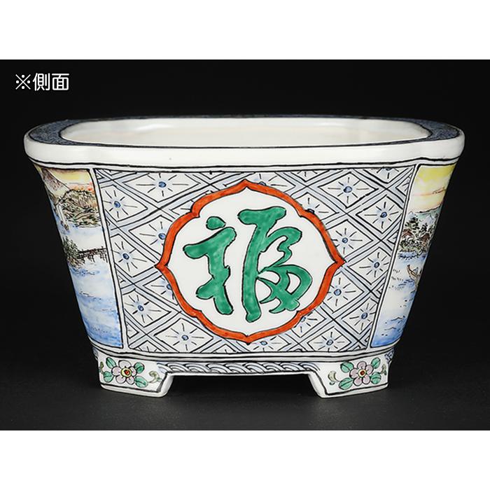 盆栽鉢 月之輪正泉五彩湖畔風景福寿図長方鉢 絵付鉢 色絵 京焼 清水焼 5号 15cm 小品盆栽に最適の画像