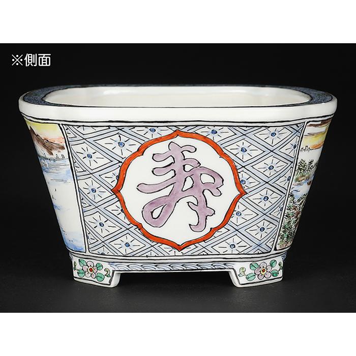 盆栽鉢 月之輪正泉五彩湖畔風景福寿図長方鉢 絵付鉢 色絵 京焼 清水焼 5号 15cm 小品盆栽に最適の画像