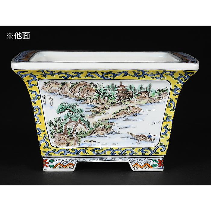 盆栽鉢 月之輪正泉五彩山水図正方鉢 絵付鉢 色絵 京焼 清水焼 5号 14cm 小品盆栽に最適の画像