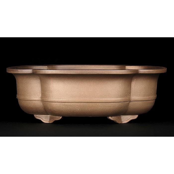 盆栽鉢 烏泥外縁胴紐木瓜式鉢 植木鉢 中国鉢 張氏製陶 落款あり 18号