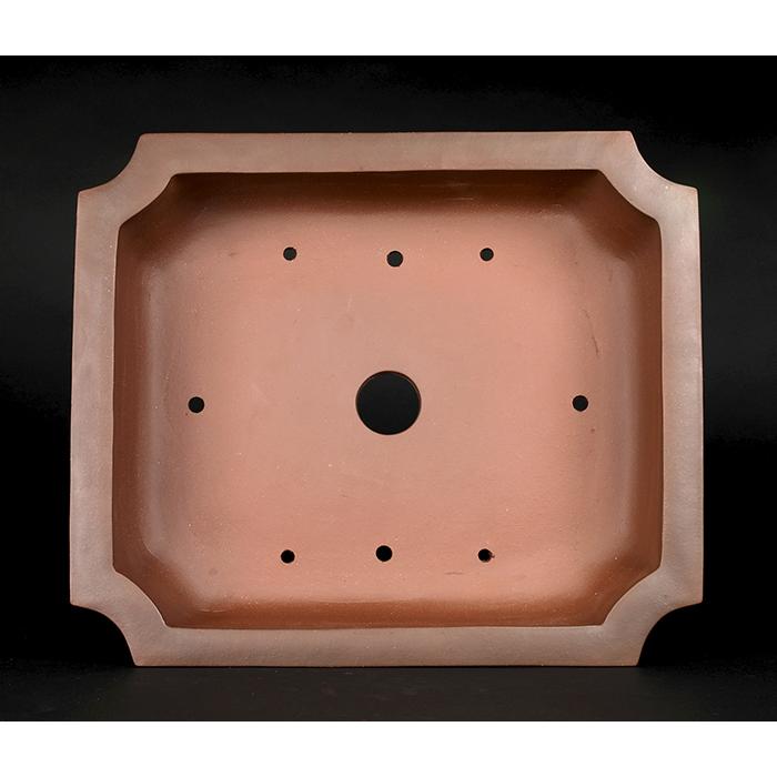 盆栽鉢 紫泥外縁隅切額面長方鉢 植木鉢 中国鉢 張氏製陶 落款あり 13号