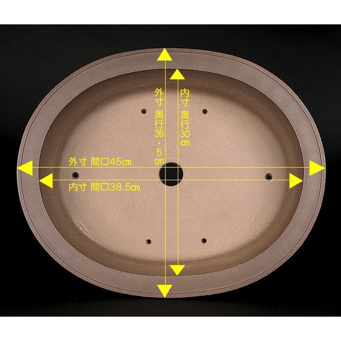 盆栽鉢 烏泥外縁下紐楕円鉢 植木鉢 中国鉢 張氏製陶 落款あり 15号