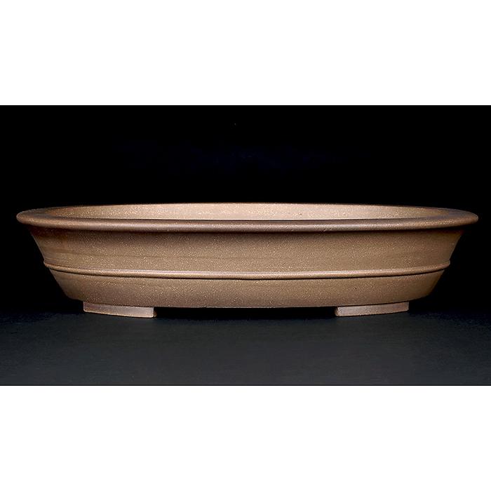 盆栽鉢 烏泥外縁胴紐楕円鉢 植木鉢 中国鉢 張氏製陶 落款あり 17号