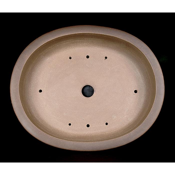 盆栽鉢 烏泥外縁胴紐楕円鉢 植木鉢 中国鉢 張氏製陶 落款あり 17号