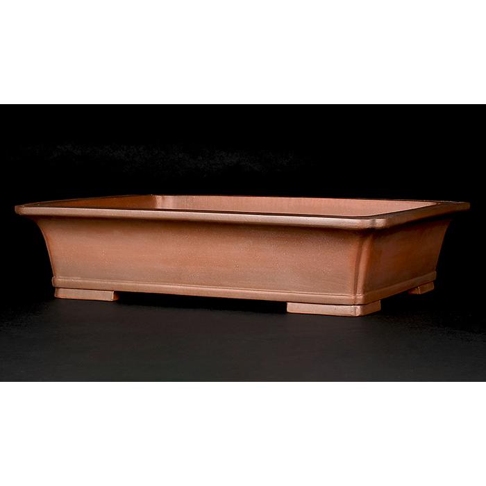 盆栽鉢 紫泥外縁下紐長方鉢 植木鉢 中国鉢 張氏製陶 落款あり 17