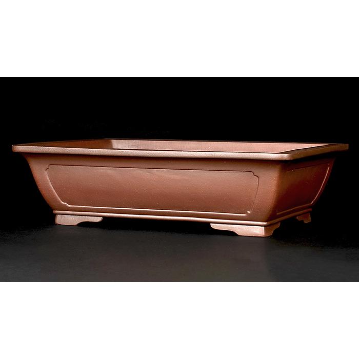 盆栽鉢 紫泥外縁額面長方鉢 植木鉢 中国鉢 張氏製陶 落款あり 18号