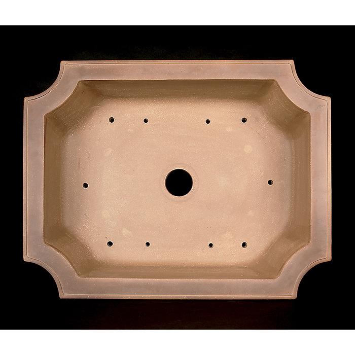 016.【寿悦】烏泥⁄外縁額面長方鉢⁄ミニ盆栽鉢⁄木箱付き