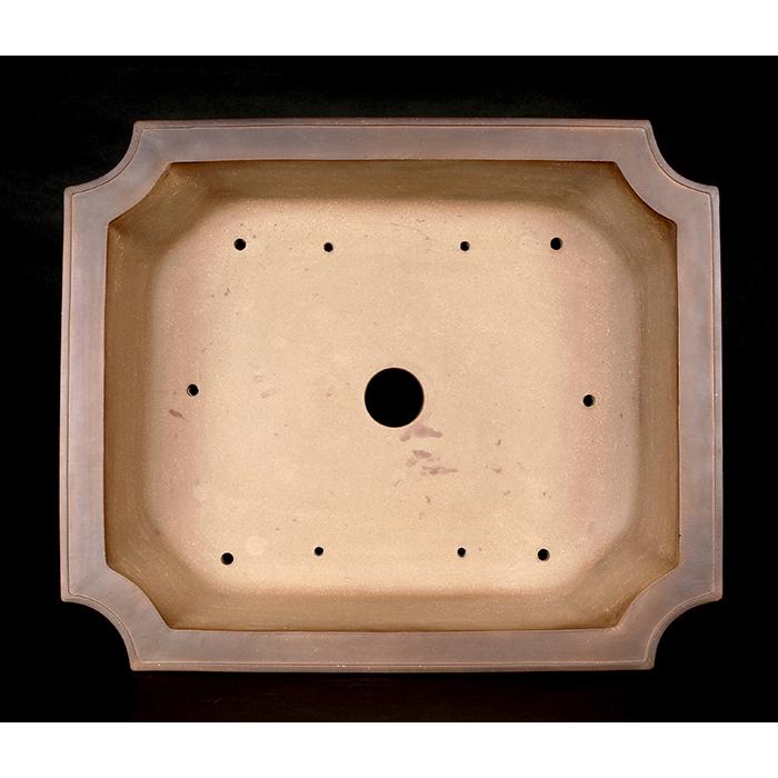 016.【寿悦】烏泥⁄外縁額面長方鉢⁄ミニ盆栽鉢⁄木箱付き