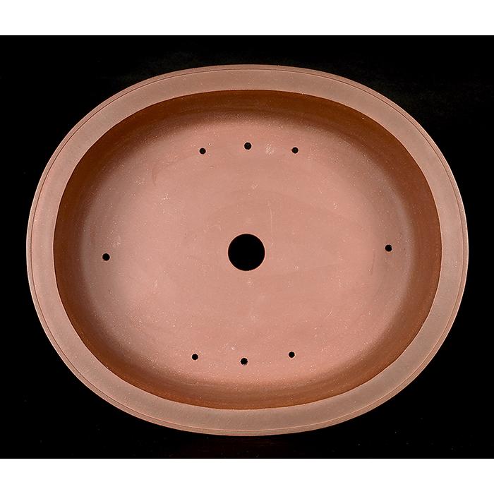 盆栽鉢 紫泥外縁下紐楕円鉢 植木鉢 中国鉢 張氏製陶 落款あり 21号