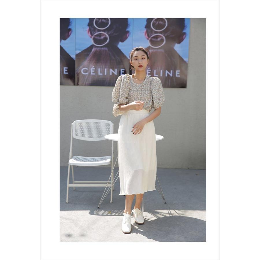 トップス ブラウス 半袖 パフ袖 パフスリーブ ボリューム袖 総柄 花柄