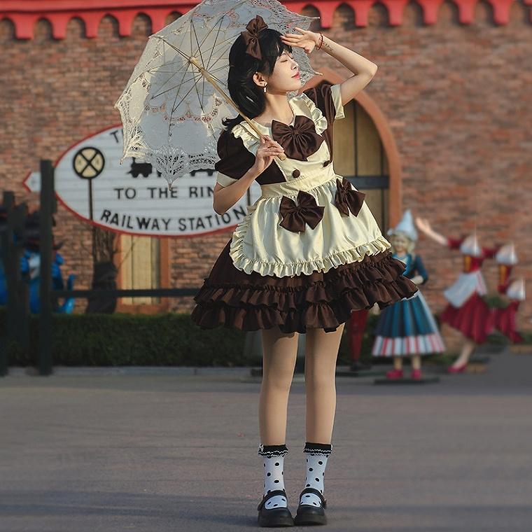 コスプレ ハロウィン コスチューム ロリータ メイド メイド服 仮装 衣装 レディース ワンピース ミドル丈 ワンピ ロングワンピ 膝下丈 ハロウィンコスプレ｜boo-colle｜04