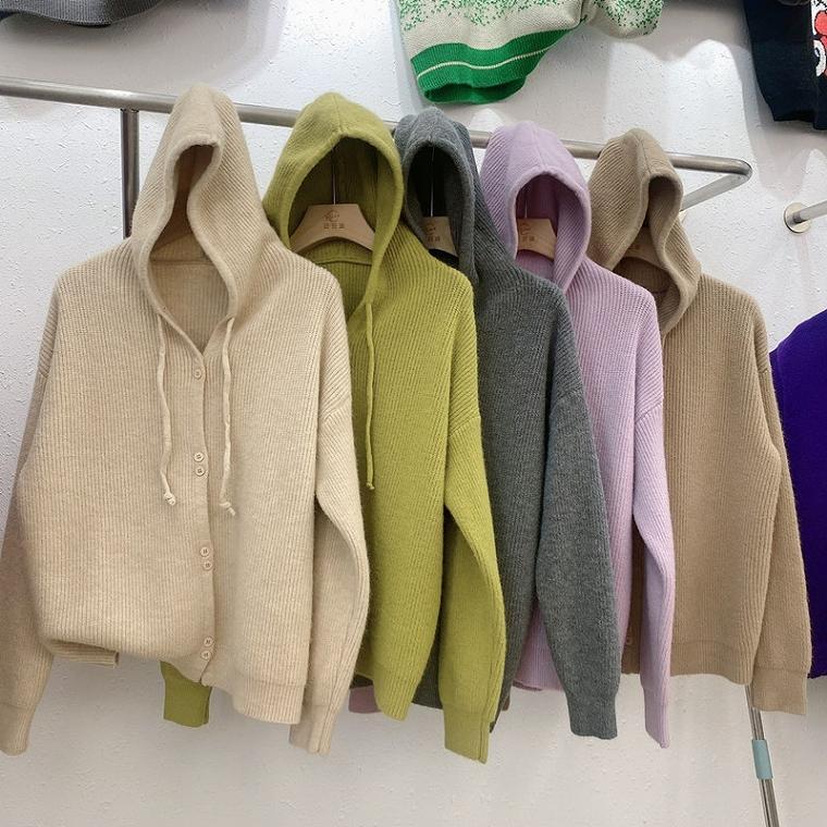 フード付きセーター トップス セーター プルオーバー パーカー フーディー 長袖 パフスリーブ バブルスリーブ 襟なし フード付き かわいい 大人可愛い シンプル カジュアル おしゃれ お洒落 スポーティー ルーズ 無地 春 秋 10代 20代 30代 レディース 女性用 通勤 学生 通学 パーカー ニット フードニット レディース プルオーバー ゆったり