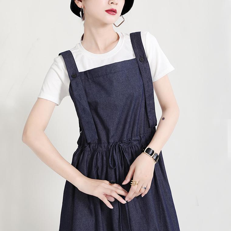 お*い様 デニムキャミソールロングワンピース マキシワンピース デニムワンピース キャミソール 紐付け レディース