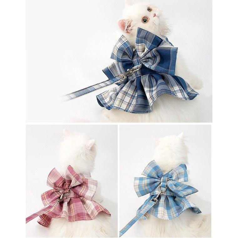 ハーネス リード 猫用胴輪 犬用胴輪 セーラー服 かわいい チェック柄