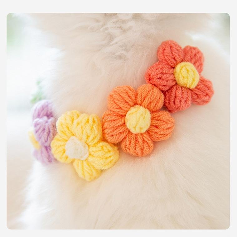 オレンジフラワー(②)わんちゃん猫ちゃん用首輪 猫首輪 かわいい 花 フラワー ネコ用くびわ 猫 犬 チョーカー