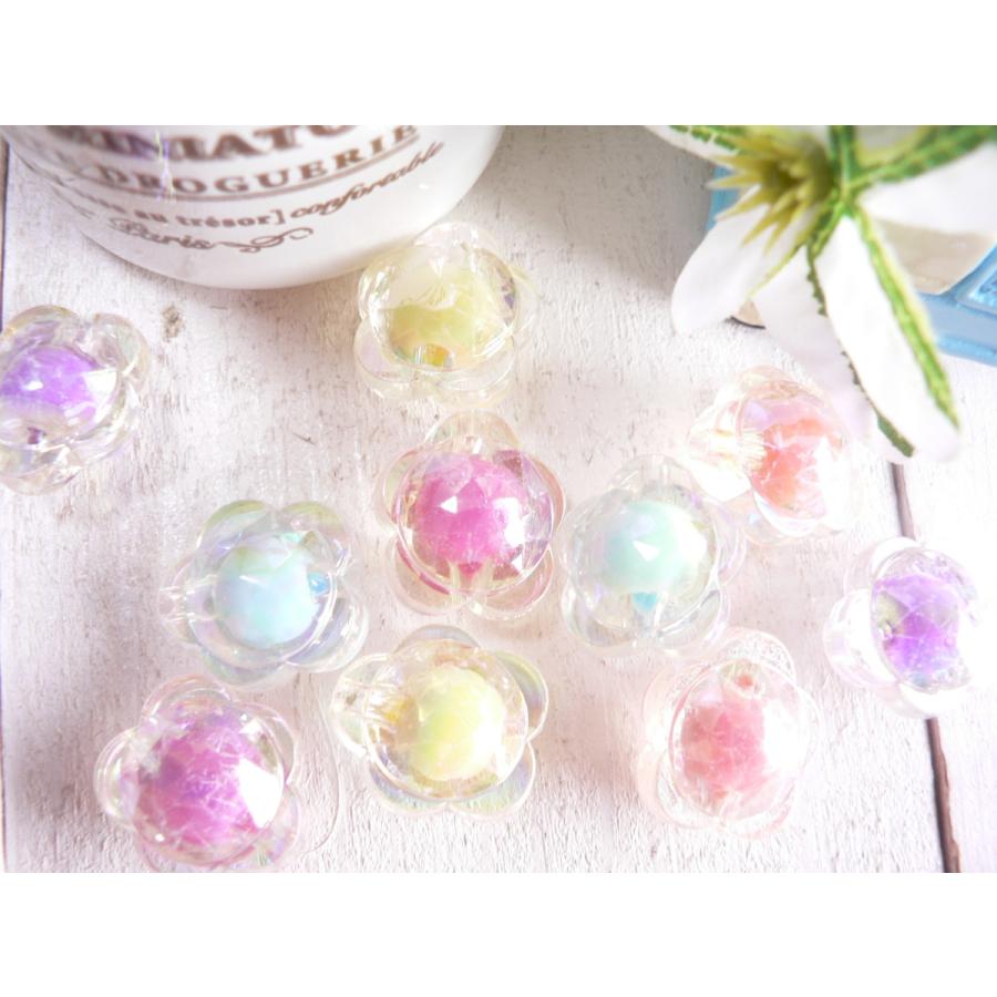 ビーズ お花 オーロラ 10個 手芸 パーツ ハンドメイド 材料 #1673 