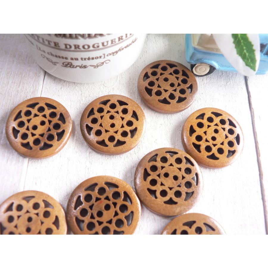 ボタン 24mm 木のボタン 木のボタン 透かし ウッド 手芸 3個 #462 
