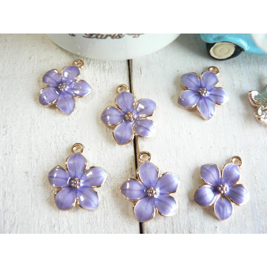 チャーム お花 6個入 フラワー 紫 ペンダントヘッド ファスナートップ
