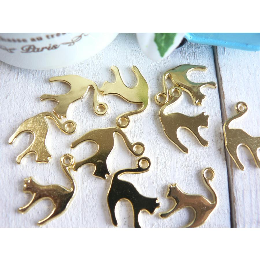 チャーム ねこ 猫 ネコ （2808）10個 ゴールド 金 手芸 パーツ