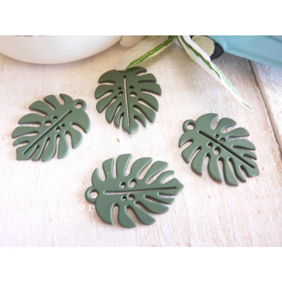 チャーム モンステラ お花 4 個入 グリーン 手芸 パーツ ハンドメイド
