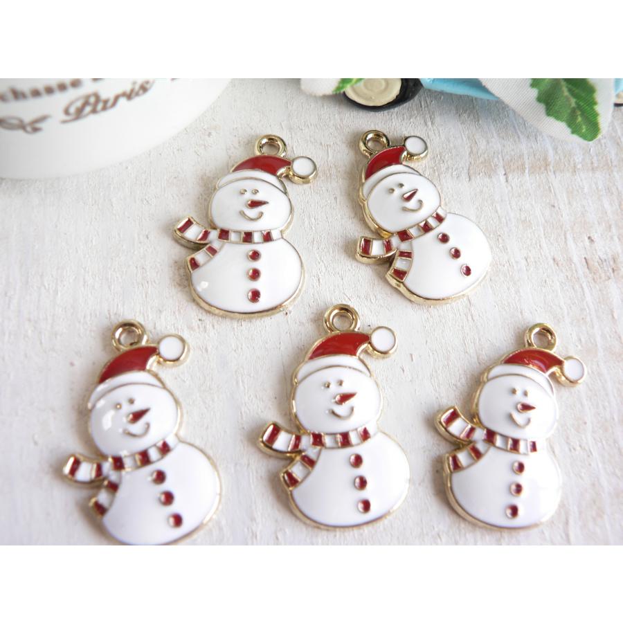 チャーム 雪だるま 5個 ゆきだるま スノーマン ゴールド 手芸 パーツ