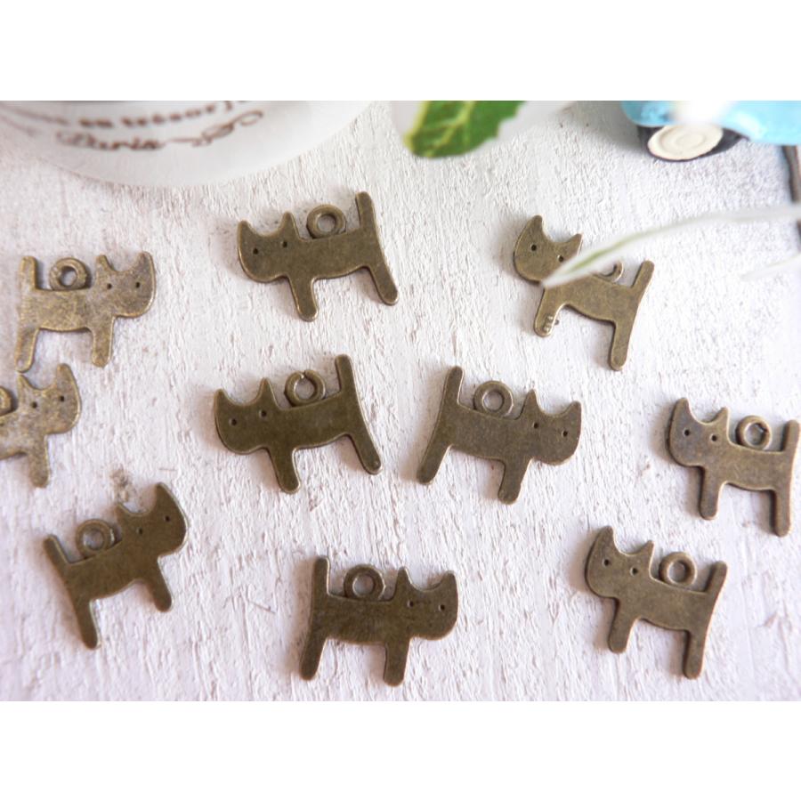 チャーム ネコ 10個入 ねこ 猫 ブロンズ 手芸 パーツ ハンドメイド