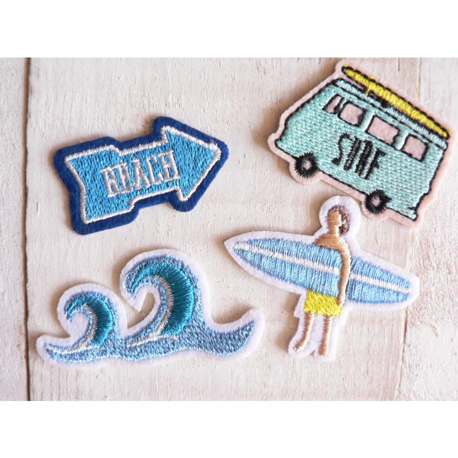 ワッペン サーフィン くるま 4枚セット アイロンワッペン #1030