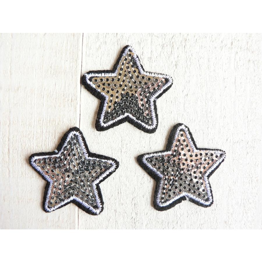 ワッペン 星 ♪3枚セット♪いろいろ星シリーズ 銀 シルバー ぎん 89番 