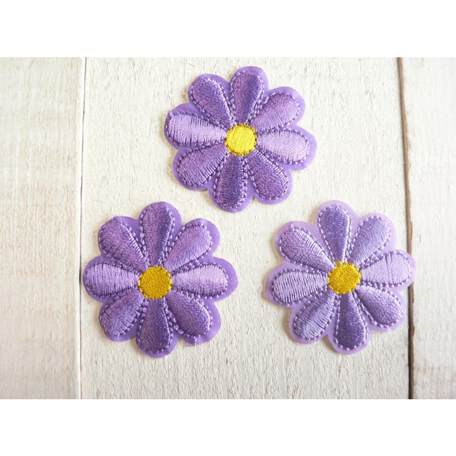 ワッペン お花 3枚セット 紫 むらさき ミニワッペン アイロンワッペン 