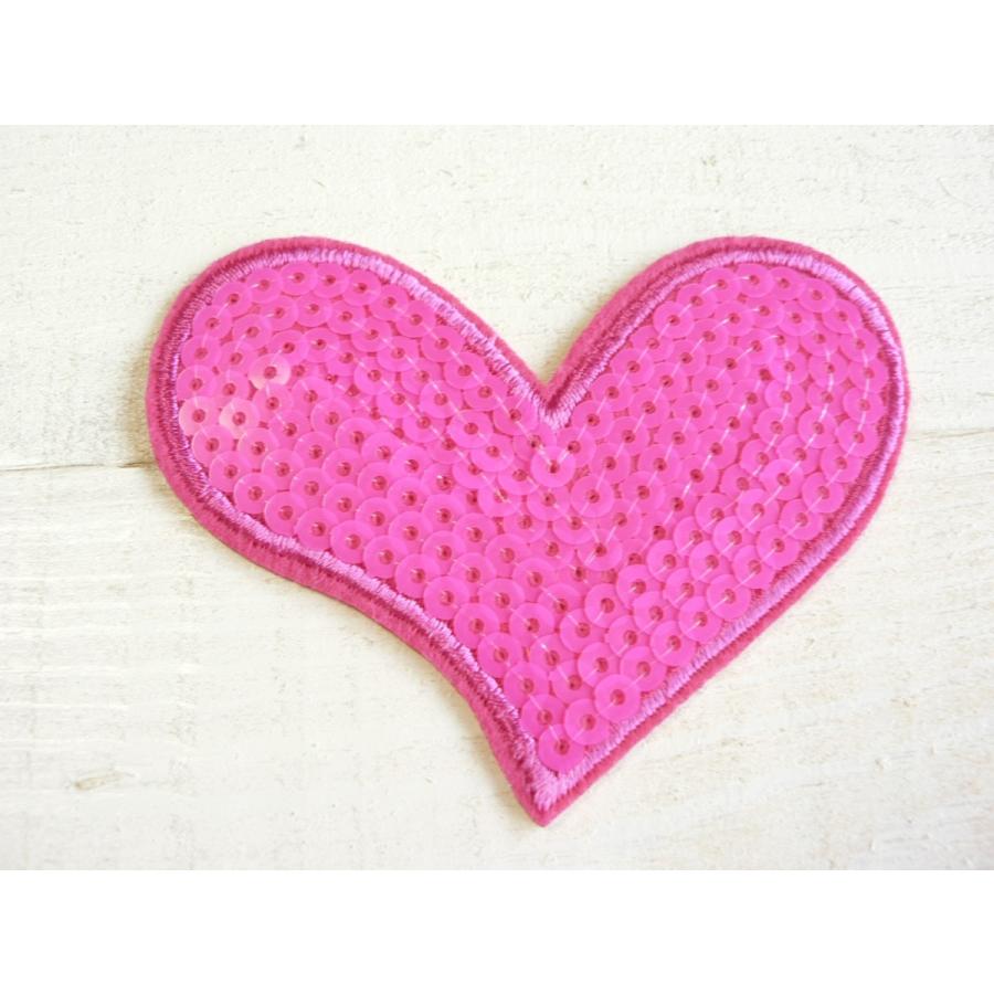 ワッペン ハート スパンコール ピンク アイロンワッペン 1枚 #383