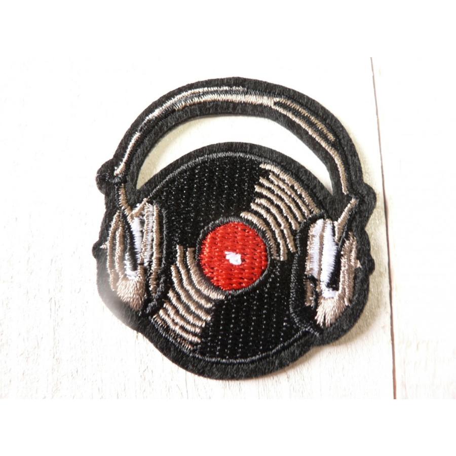 ワッペン レコード アイロンワッペン アナログ レコード＆ヘッドフォン