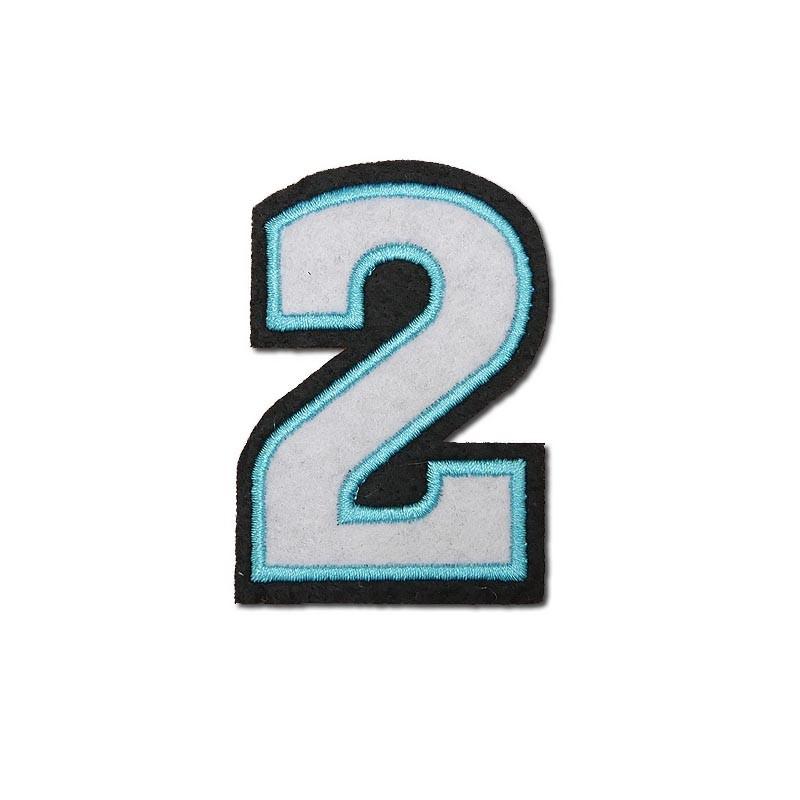 ワッペン 数字 アイロンワッペン 白×水色×黒縁 0〜9 選んでください