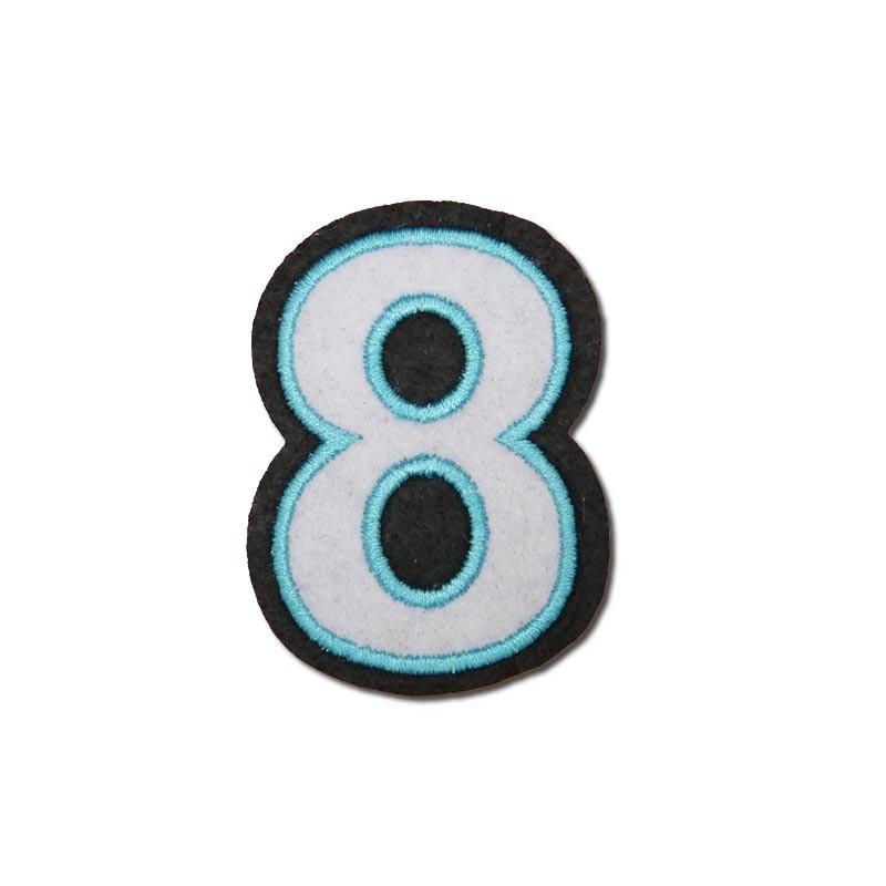 ワッペン 数字 アイロンワッペン 白×水色×黒縁 0〜9 選んでください