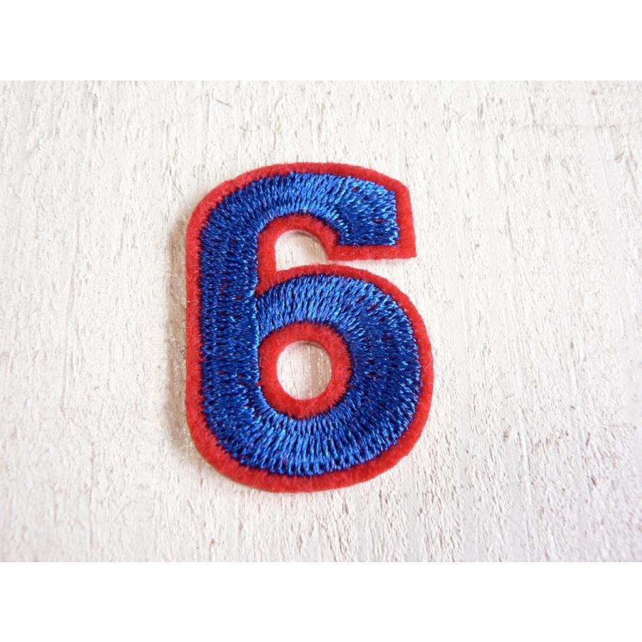 ワッペン 数字 小さい数字 青×赤ふち アイロンワッペン 0〜9 選んで