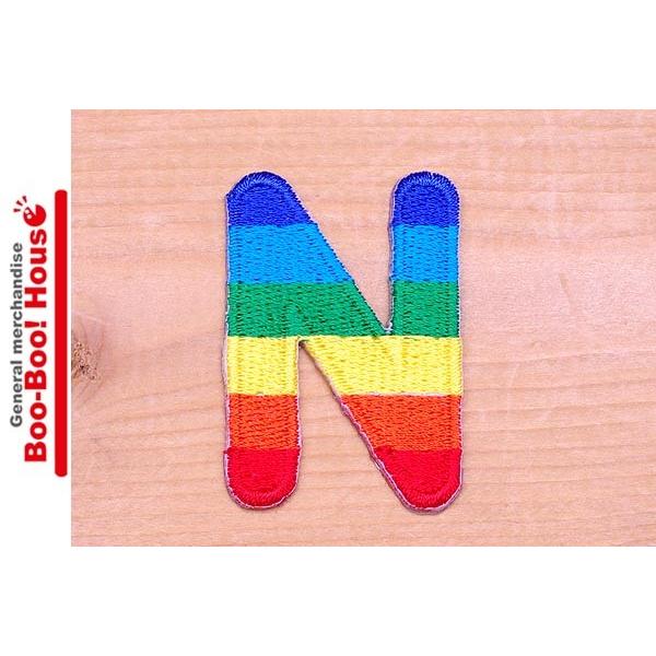 ワッペン アルファベット 英文字 虹色 レインボー A〜Zを選んで