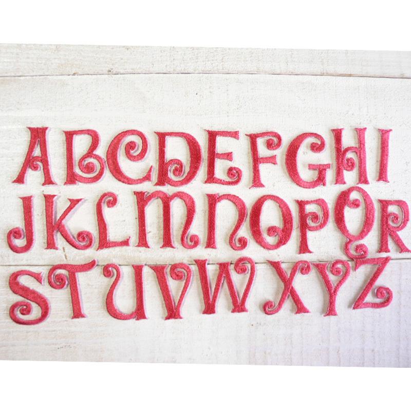 ワッペン 英文字 クルクルっと可愛いアルファベット レッド 赤 A ワッペン 英文字 クルクルっと可愛いアルファベット レッド 赤 A