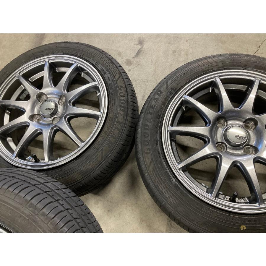 □5880 バリ山 良品 2021年製 155/65R14 SPORT ABELIA ワゴンR タント ムーヴ N-BOX 等 14インチ 5.5J +43 4穴 100 アルミホイール｜booboousedwheel｜04