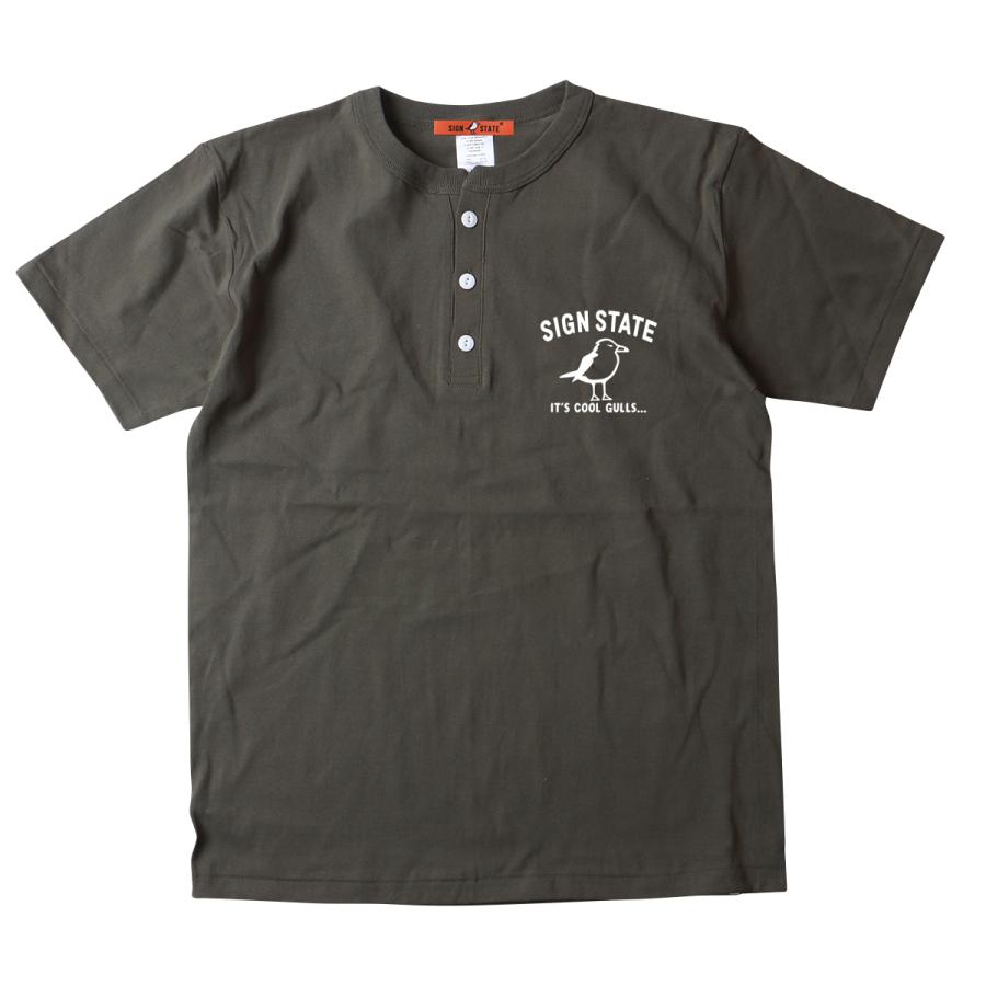 SIGN STATE Coolプリント ヘンリーネックTシャツ アメカジ