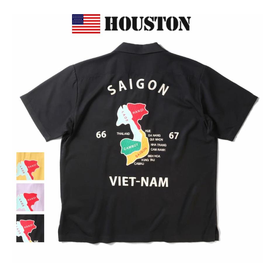 HOUSTON レーヨン100% ベトシャツ 66-67刺繍 ブラック [M] HOUSTON