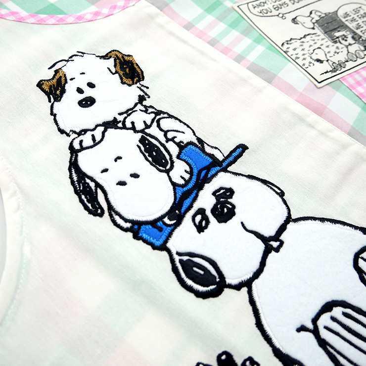 キャラクターエプロン スヌーピー Snoopy Peanuts 刺繍 アップリケ 切替 アンディ オラフ スヌーピーの兄弟 ミントグリーン サイドボタン ラン型 幼稚園 保育士 バッグ エプロン ブギウギストア 通販 Yahoo ショッピング
